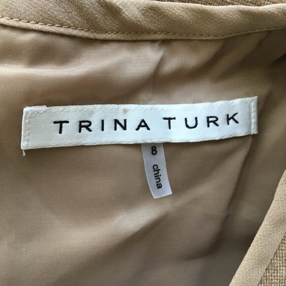TRINA TURK Beige/Caramel Silk Trim Sleeveless Lined Sheath/Shift Dress - Picture 2 of 8
